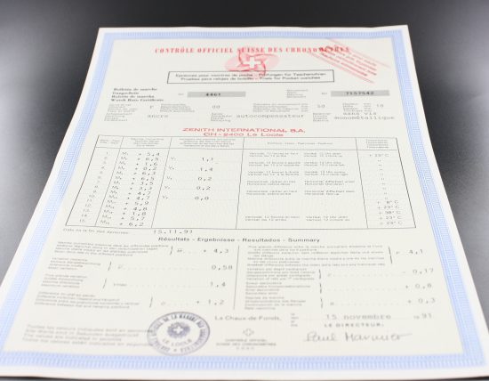 ZENITH 5011K certificate