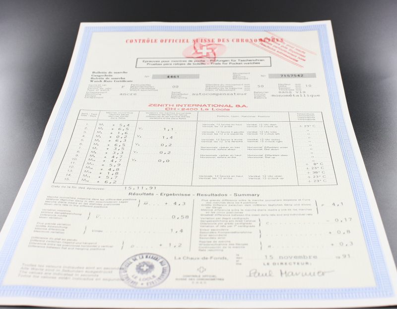 ZENITH 5011K certificate